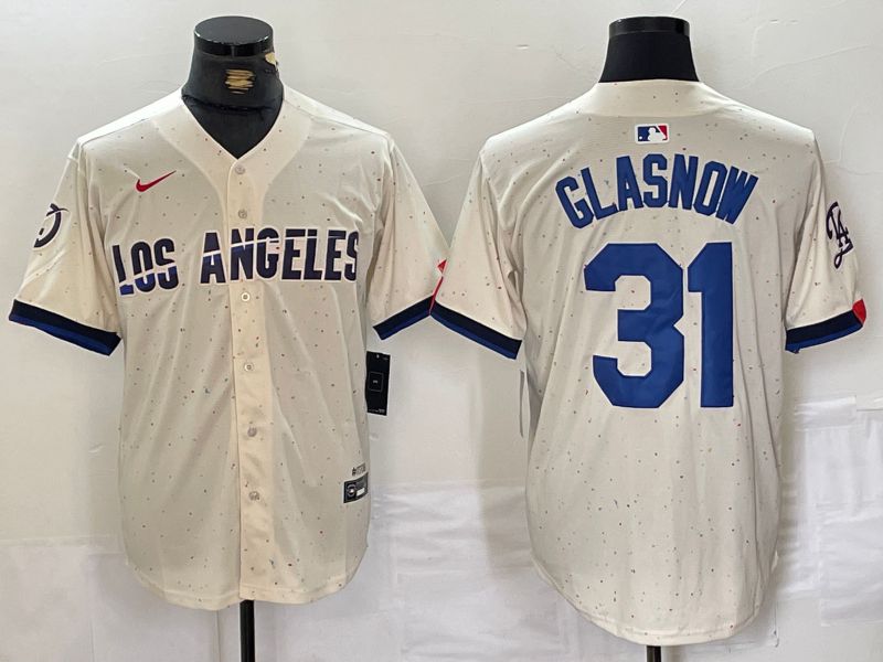 Men Los Angeles Dodgers #31 Glasnow Cream Fashion Nike Game MLB Jersey style 3